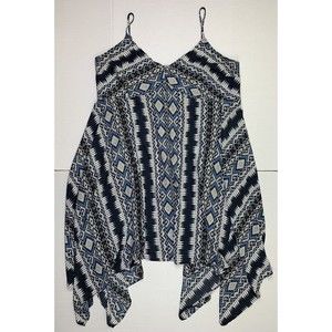 CATO Dress Sz 22/24W asymmetrical hem Spaghetti Straps Gray White Blue